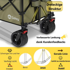 Sekey 300L / 150KG Foldable Handcart, Patented Foldable from Four Directions, with Brakes and Extra Wide Wheels