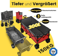 Sekey 300L / 150KG Foldable Handcart, Patented Foldable from Four Directions, with Brakes and Extra Wide Wheels