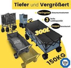 Sekey 300L / 150KG Foldable Handcart, Patented Foldable from Four Directions, with Brakes and Extra Wide Wheels