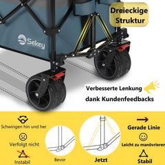 Sekey 300L / 150KG Foldable Handcart, Patented Foldable from Four Directions, with Brakes and Extra Wide Wheels