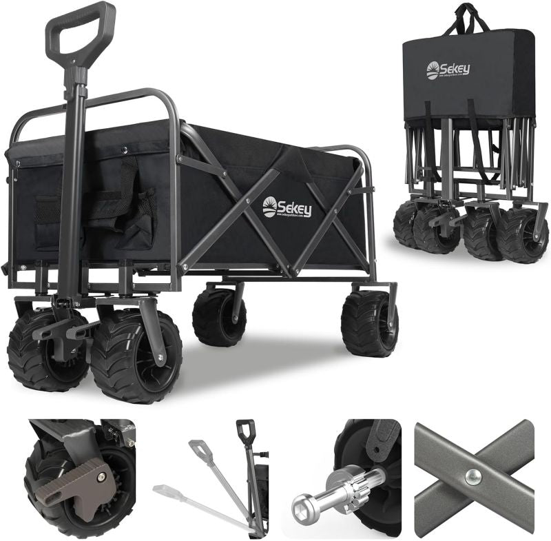 Sekey 94L / 200KG Foldable Handcart, with Brakes and Extra Wide Wheels