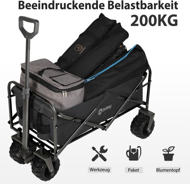 Sekey 94L / 200KG Foldable Handcart, with Brakes and Extra Wide Wheels