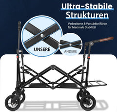 Sekey 110L / 150KG Foldable handcart with roof, push handle, foot brake, PU wheels