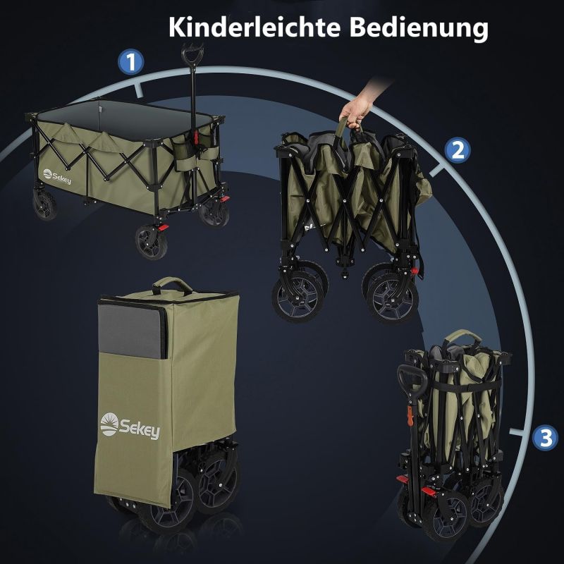 Sekey 200L / 150KG Foldable Handcart, Patented Foldable from Four Directions, with Brakes