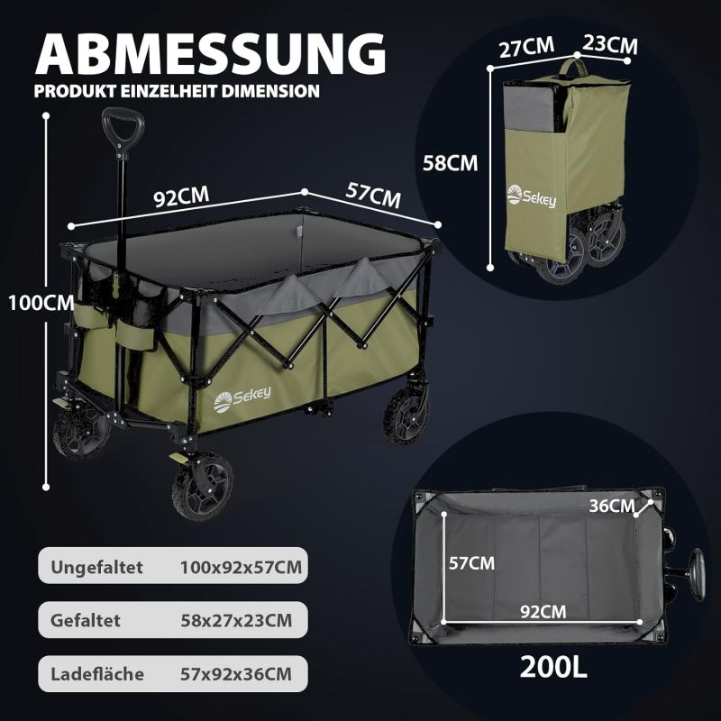 Sekey 200L / 150KG Foldable Handcart, Patented Foldable from Four Directions, with Brakes