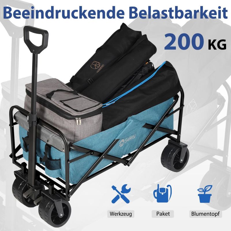 Sekey 94L / 200KG Foldable Handcart, with Brakes and Extra Wide Wheels