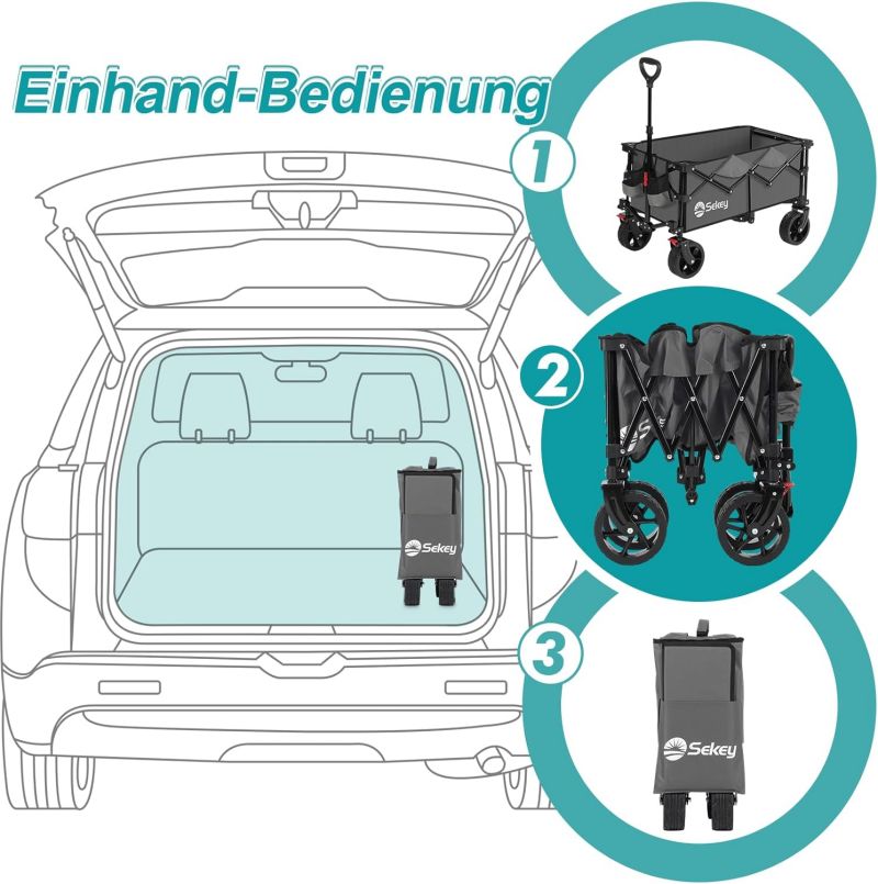 Sekey 135L &amp; 200L / 150KG Foldable Handcart, Patented Foldable from Four Directions, with Extendable Tailgate