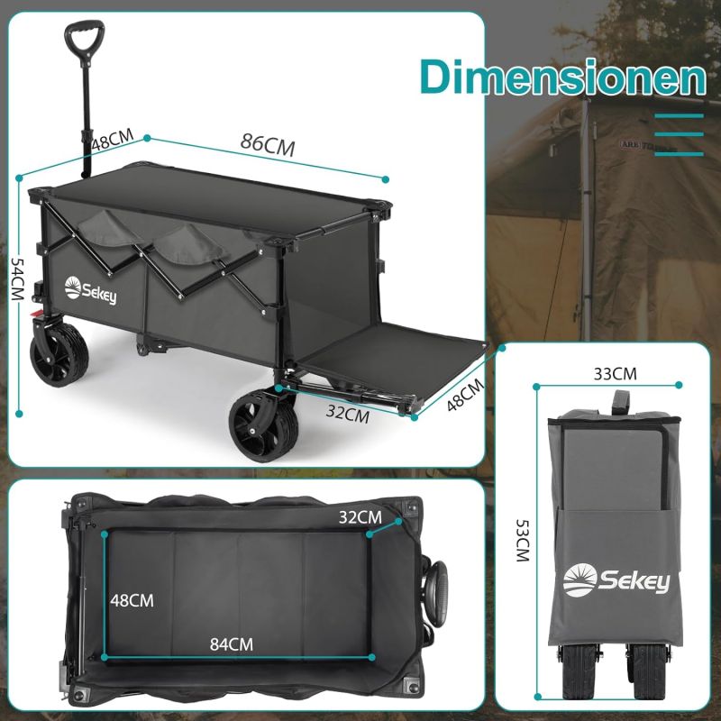 Sekey 135L &amp; 200L / 150KG Foldable Handcart, Patented Foldable from Four Directions, with Extendable Tailgate