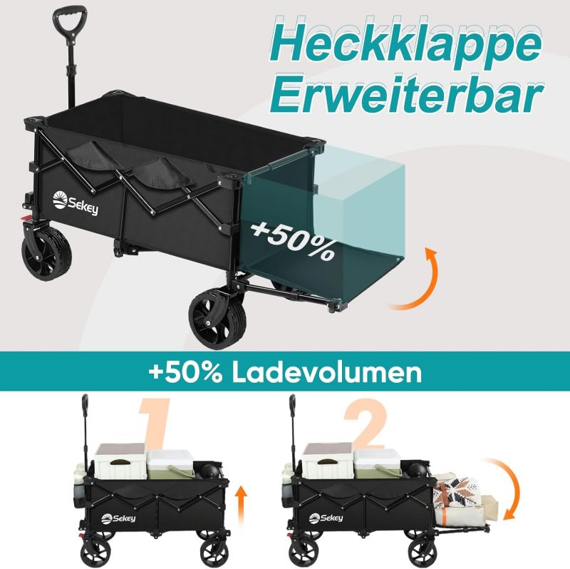 Sekey 135L &amp; 200L / 150KG Foldable Handcart, Patented Foldable from Four Directions, with Extendable Tailgate