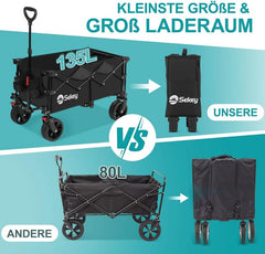 Sekey 135L &amp; 200L / 150KG Foldable Handcart, Patented Foldable from Four Directions, with Extendable Tailgate