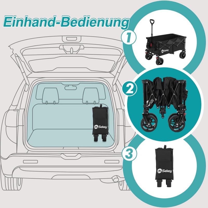 Sekey 135L &amp; 200L / 150KG Foldable Handcart, Patented Foldable from Four Directions, with Extendable Tailgate