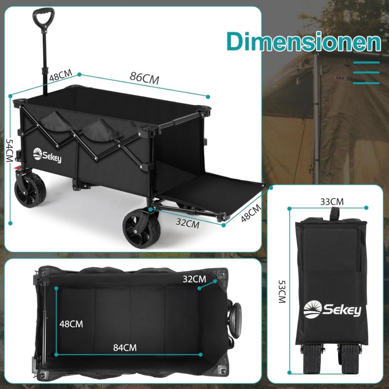 Sekey 135L &amp; 200L / 150KG Foldable Handcart, Patented Foldable from Four Directions, with Extendable Tailgate