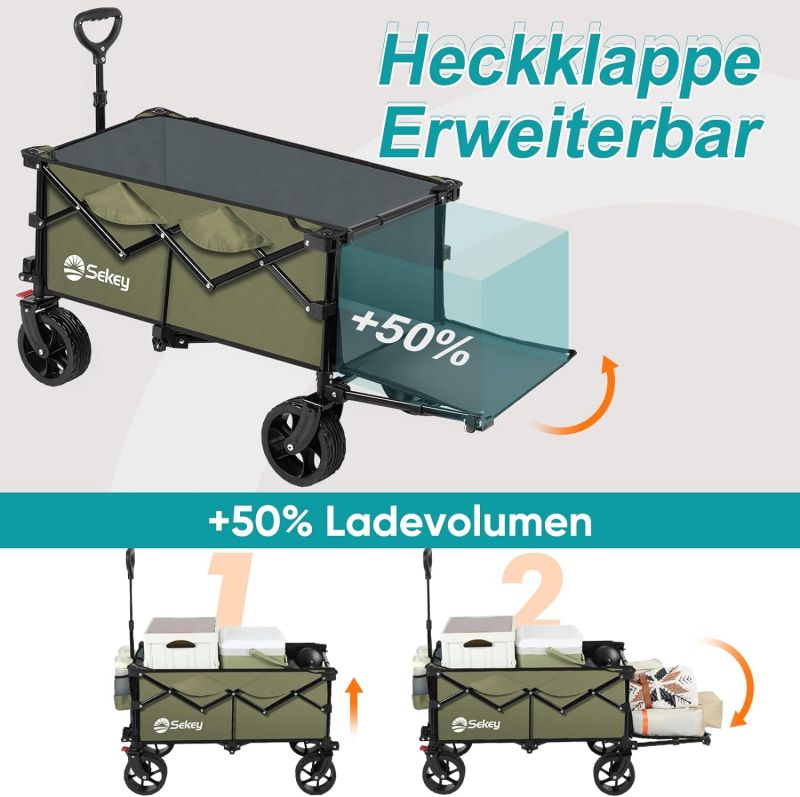 Sekey 135L &amp; 200L / 150KG Foldable Handcart, Patented Foldable from Four Directions, with Extendable Tailgate