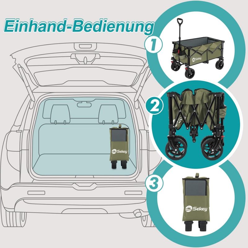 Sekey 135L &amp; 200L / 150KG Foldable Handcart, Patented Foldable from Four Directions, with Extendable Tailgate