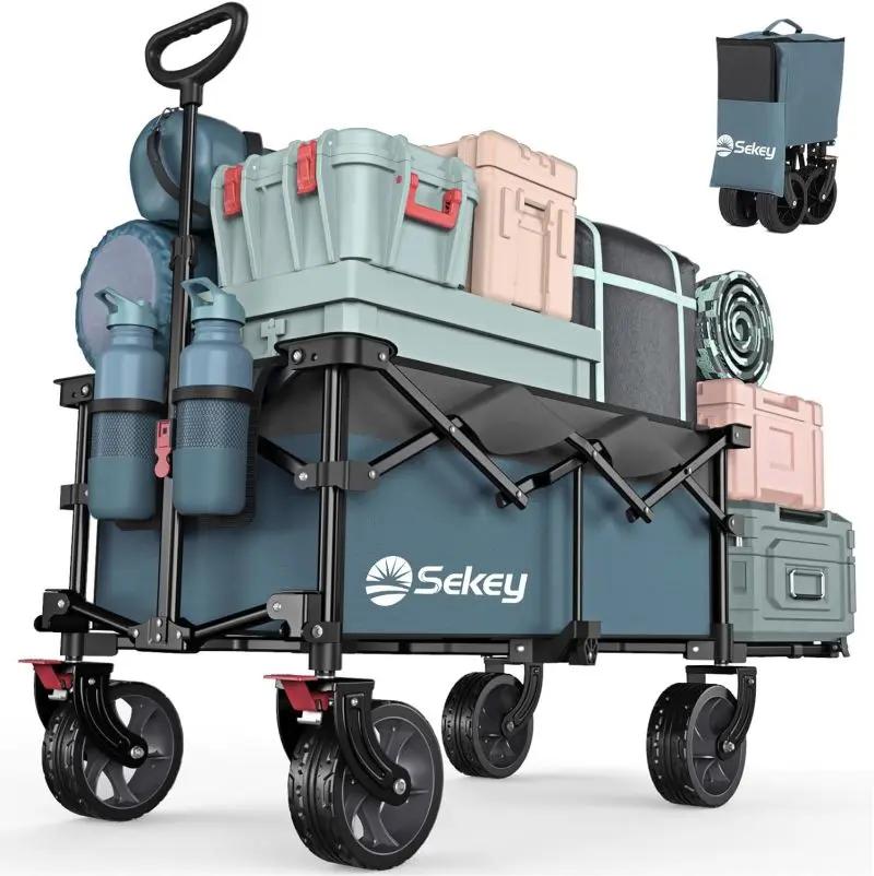 Sekey 135L & 200L / 150KG Faltbarer Bollerwagen, Patentiert Zusammenfaltbar aus Vier Richtungen, mit Erweiterbarer Heckklappe Sekey