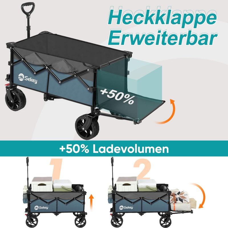 Sekey 135L &amp; 200L / 150KG Foldable Handcart, Patented Foldable from Four Directions, with Extendable Tailgate