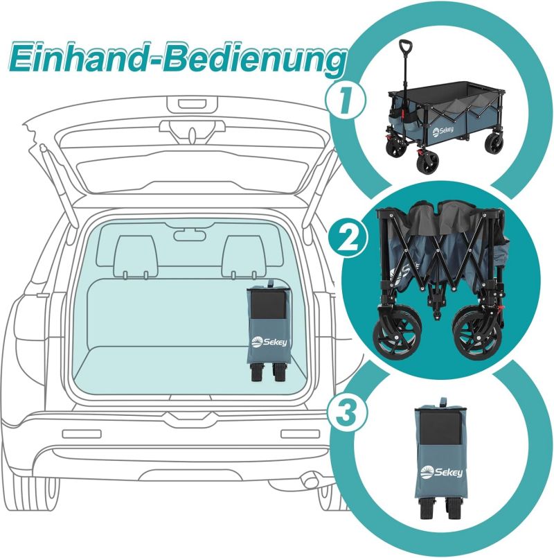 Sekey 135L &amp; 200L / 150KG Foldable Handcart, Patented Foldable from Four Directions, with Extendable Tailgate