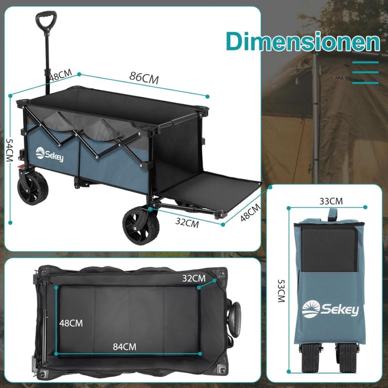 Sekey 135L &amp; 200L / 150KG Foldable Handcart, Patented Foldable from Four Directions, with Extendable Tailgate