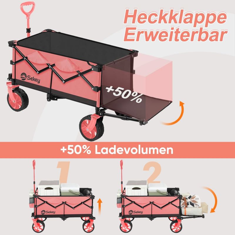 Sekey 135L &amp; 200L / 150KG Foldable Handcart, Patented Foldable from Four Directions, with Extendable Tailgate