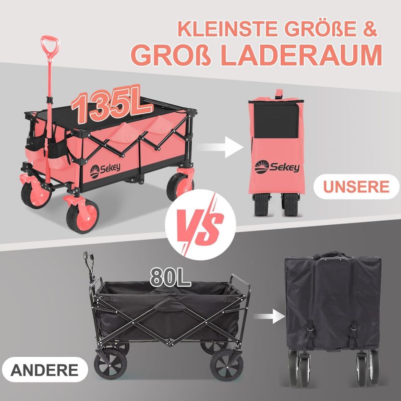 Sekey 135L &amp; 200L / 150KG Foldable Handcart, Patented Foldable from Four Directions, with Extendable Tailgate