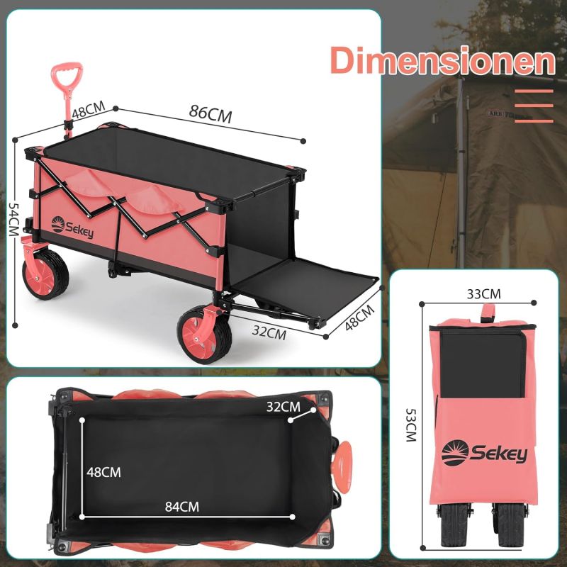 Sekey 135L &amp; 200L / 150KG Foldable Handcart, Patented Foldable from Four Directions, with Extendable Tailgate