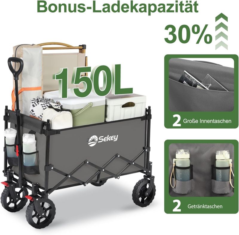 Sekey 150L / 150KG Foldable handcart with roof, brakes