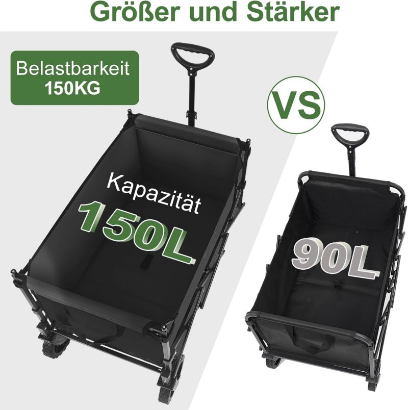 Sekey 150L / 150KG Foldable handcart with roof, brakes