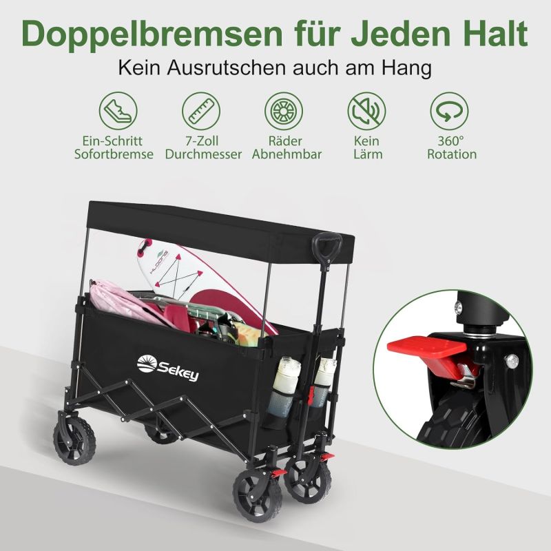 Sekey 150L / 150KG Foldable handcart with roof, brakes