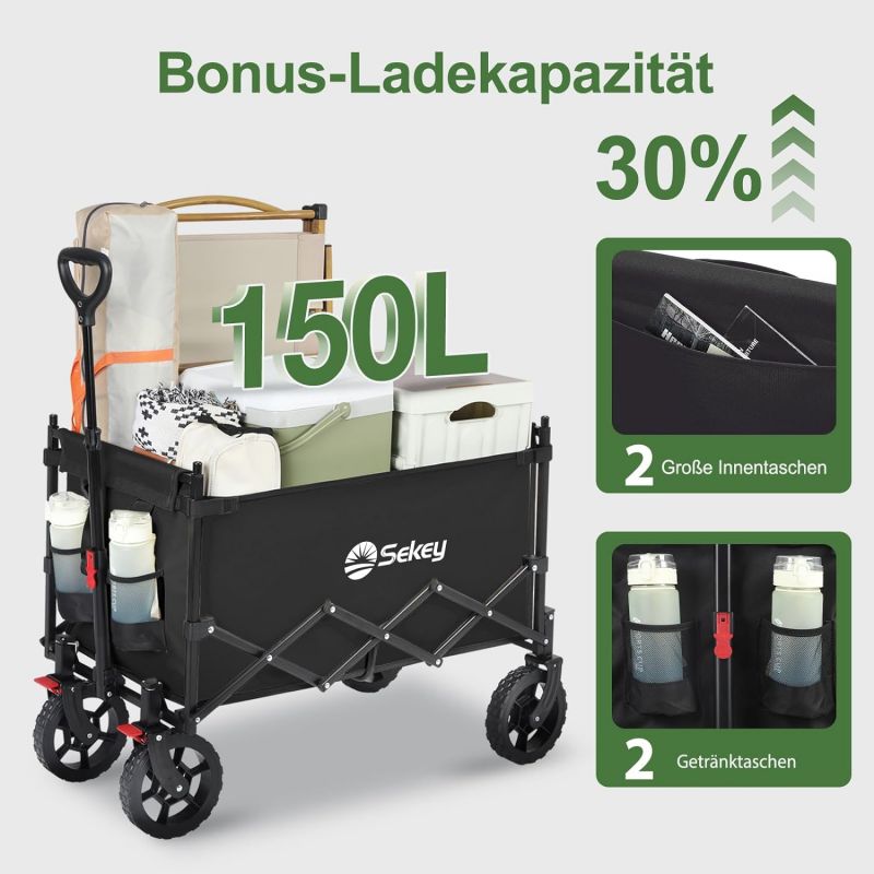 Sekey 150L / 150KG Foldable handcart with roof, brakes