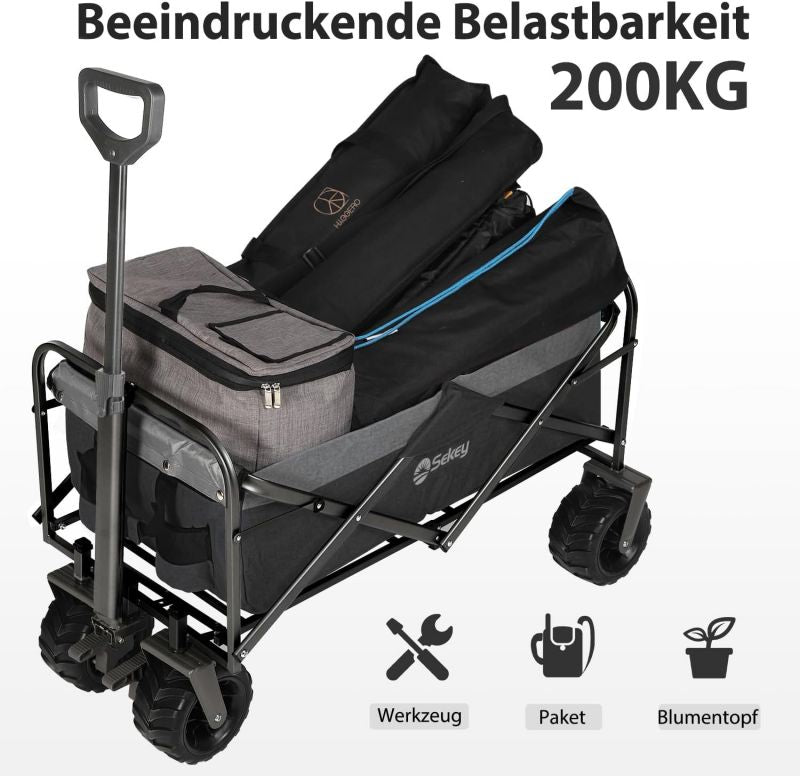 Sekey 94L / 200KG Foldable Handcart, with Brakes and Extra Wide Wheels