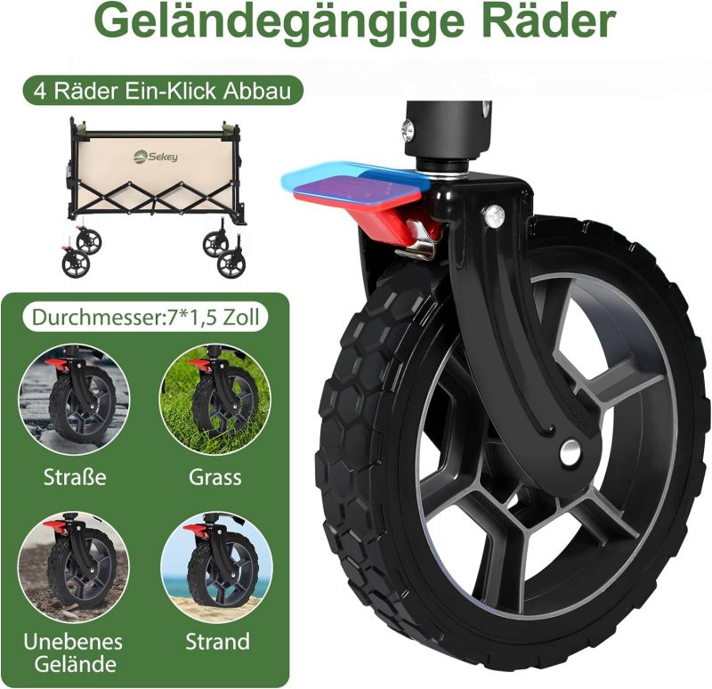 Sekey 150L / 150KG Foldable handcart with roof, brakes