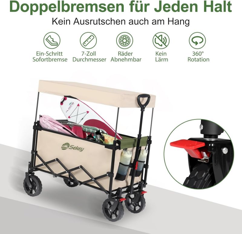 Sekey 150L / 150KG Foldable handcart with roof, brakes