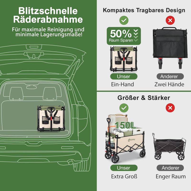 Sekey 150L / 150KG Foldable handcart with roof, brakes