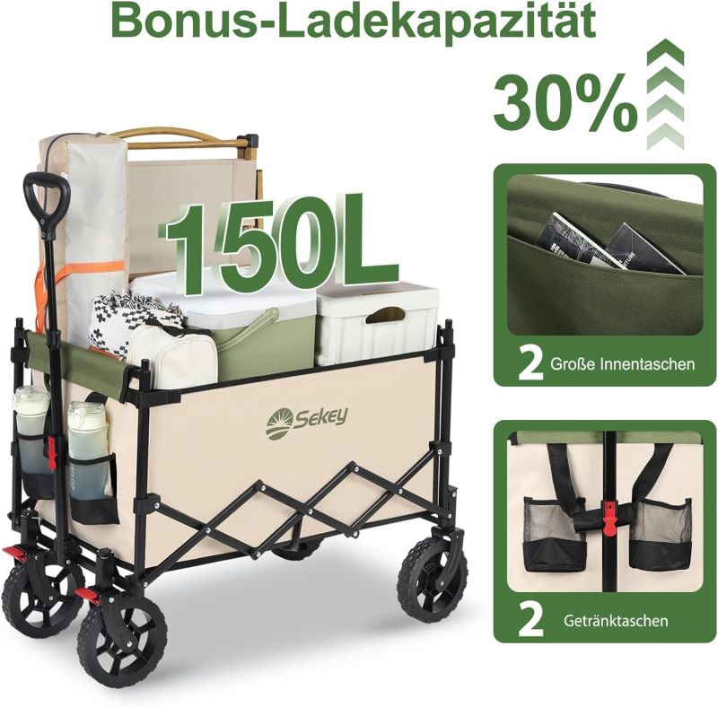 Sekey 150L / 150KG Foldable handcart with roof, brakes