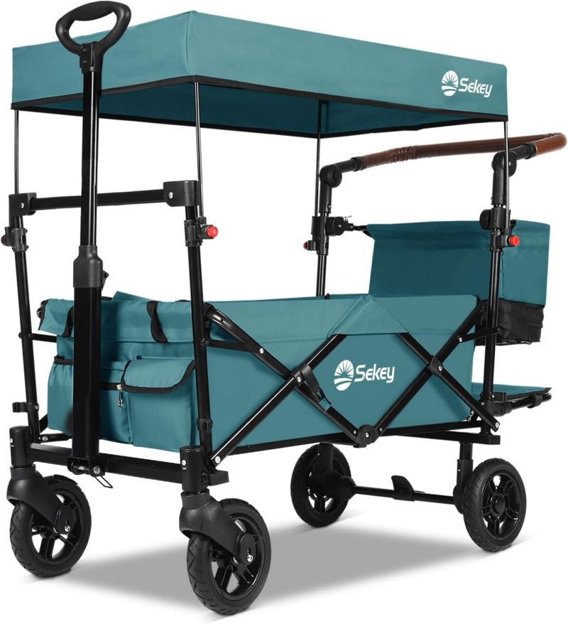 Sekey 110L / 150KG Foldable handcart with roof, push handle, foot brake, PU wheels