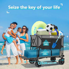 Sekey 350L / 120KG Doppel Faltbarer Bollerwagen, Patentiert Zusammenfaltbar aus Vier Richtungen, mit Bremsen und Extra Breiten Rädern Sekey