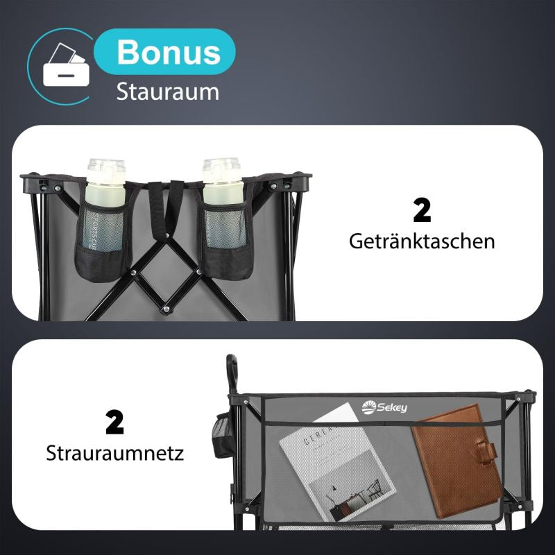 Sekey 350L / 120KG Double Folding Handcart, Patented Foldable from Four Directions, with Brakes and Extra Wide Wheels