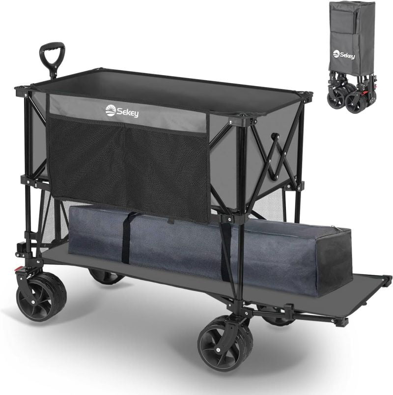 Sekey 350L / 120KG Double Folding Handcart, Patented Foldable from Four Directions, with Brakes and Extra Wide Wheels