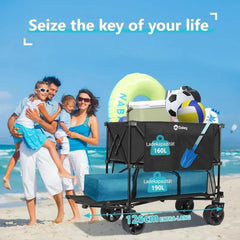 Sekey 350L / 120KG Doppel Faltbarer Bollerwagen, Patentiert Zusammenfaltbar aus Vier Richtungen, mit Bremsen und Extra Breiten Rädern Sekey