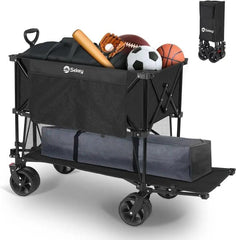 Sekey 350L / 120KG Doppel Faltbarer Bollerwagen, Patentiert Zusammenfaltbar aus Vier Richtungen, mit Bremsen und Extra Breiten Rädern Sekey