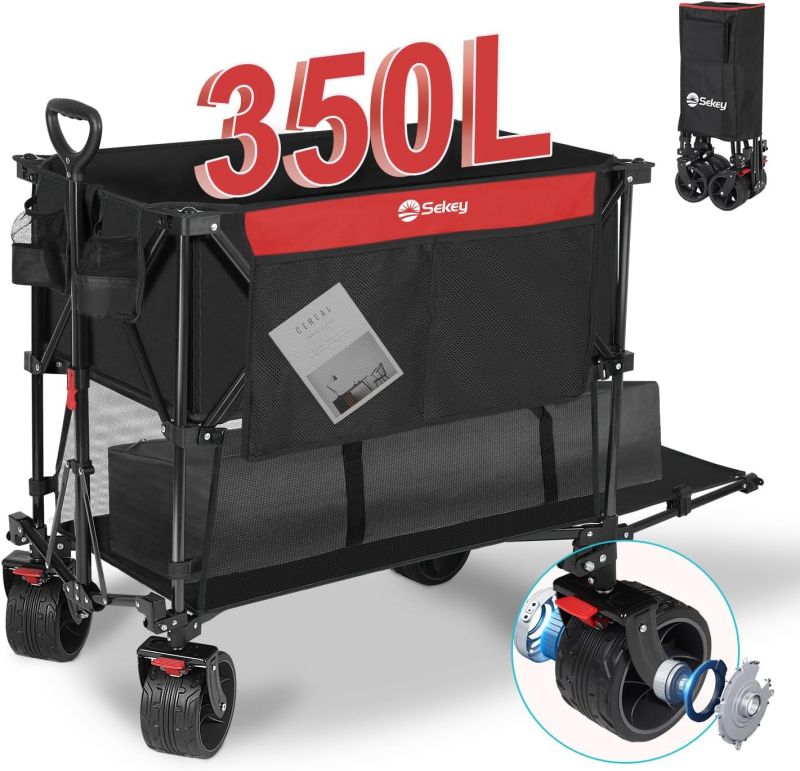 Sekey 350L / 120KG Double Folding Handcart, Patented Foldable from Four Directions, with Brakes and Extra Wide Wheels