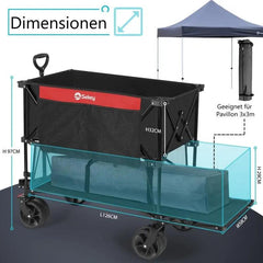 Sekey 350L / 120KG Doppel Faltbarer Bollerwagen, Patentiert Zusammenfaltbar aus Vier Richtungen, mit Bremsen und Extra Breiten Rädern Sekey