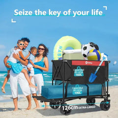Sekey 350L / 120KG Doppel Faltbarer Bollerwagen, Patentiert Zusammenfaltbar aus Vier Richtungen, mit Bremsen und Extra Breiten Rädern Sekey