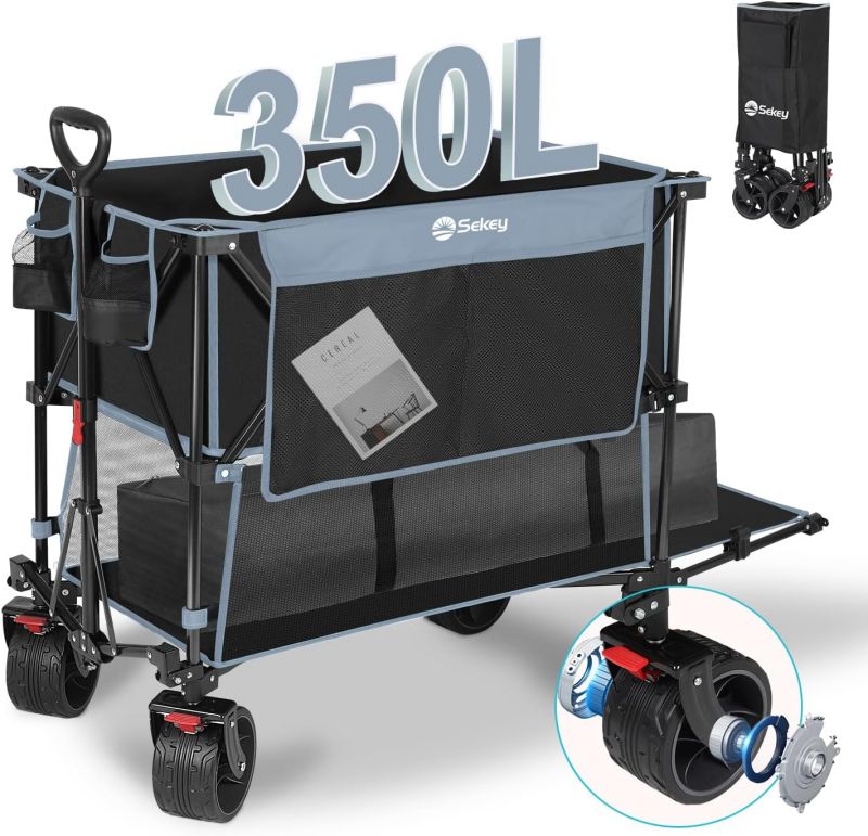 Sekey 350L / 120KG Double Folding Handcart, Patented Foldable from Four Directions, with Brakes and Extra Wide Wheels