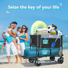 Sekey 350L / 120KG Doppel Faltbarer Bollerwagen, Patentiert Zusammenfaltbar aus Vier Richtungen, mit Bremsen und Extra Breiten Rädern Sekey