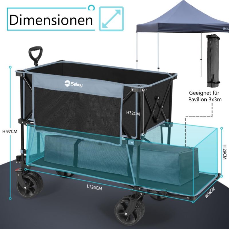 Sekey 350L / 120KG Double Folding Handcart, Patented Foldable from Four Directions, with Brakes and Extra Wide Wheels