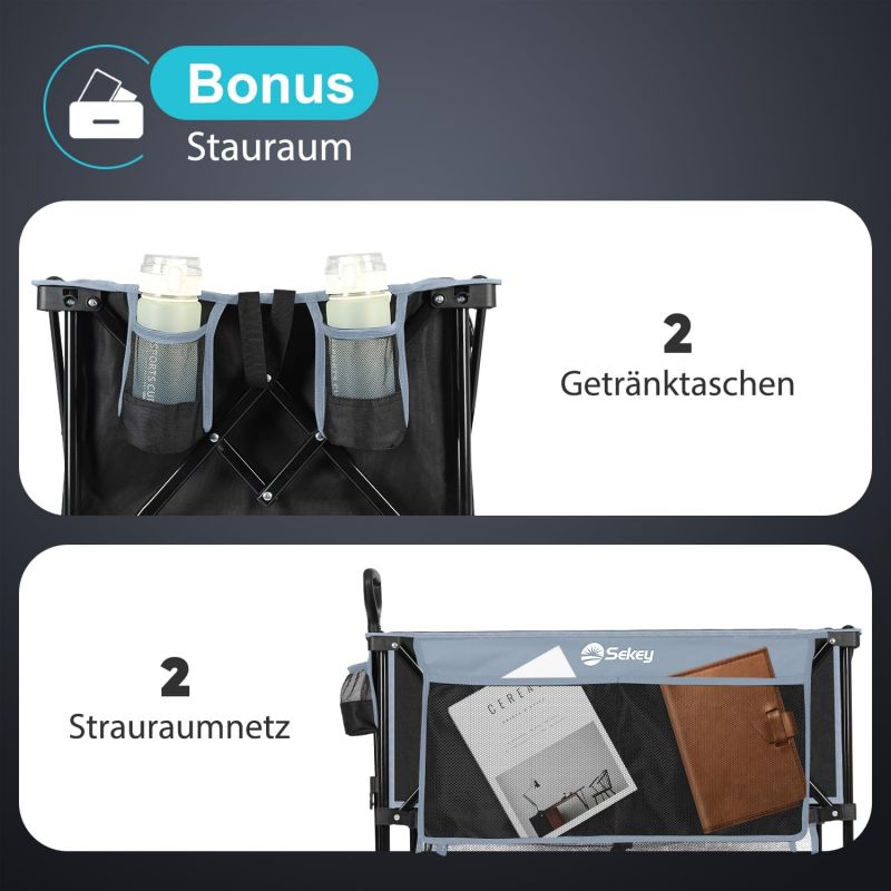 Sekey 350L / 120KG Double Folding Handcart, Patented Foldable from Four Directions, with Brakes and Extra Wide Wheels