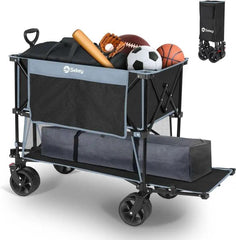 Sekey 350L / 120KG Doppel Faltbarer Bollerwagen, Patentiert Zusammenfaltbar aus Vier Richtungen, mit Bremsen und Extra Breiten Rädern Sekey