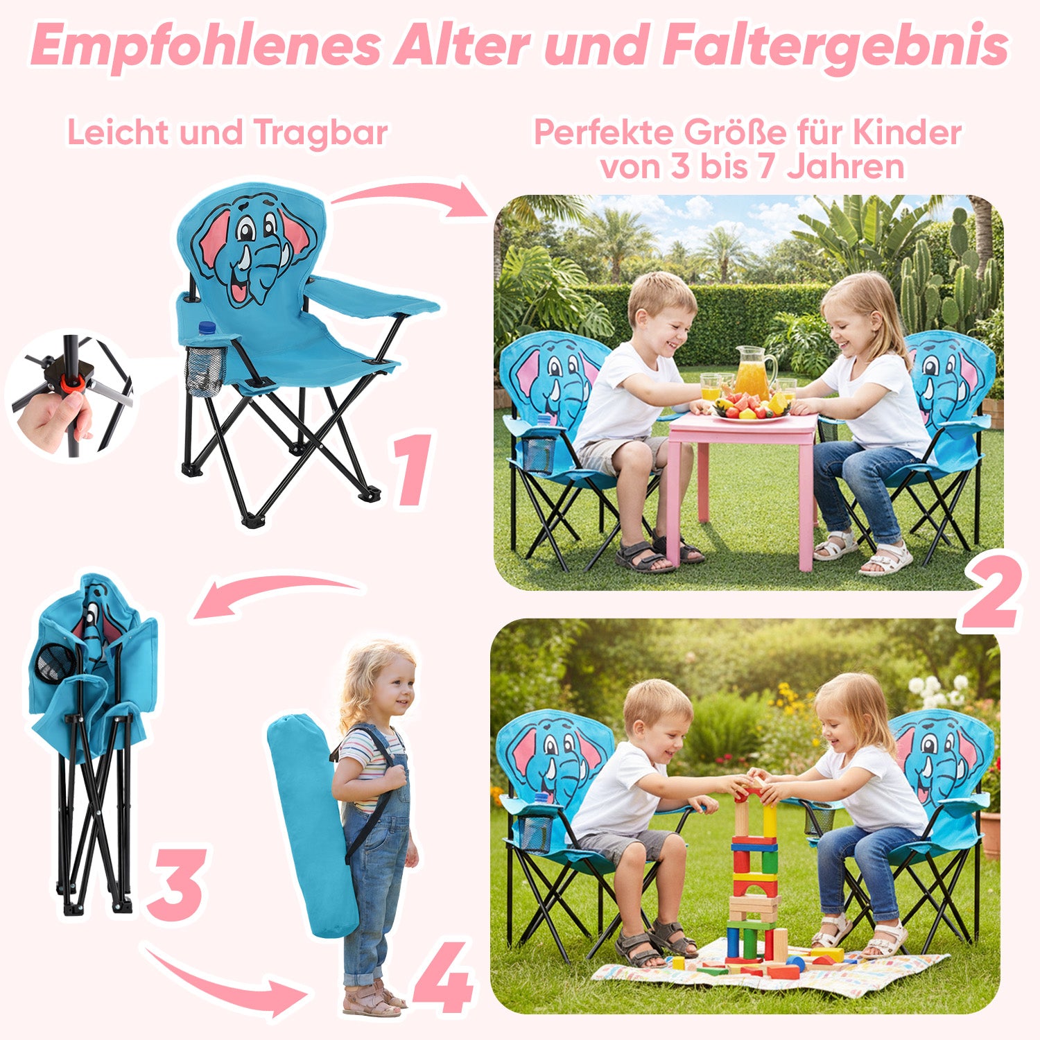 campingstuhl kleinkind Sunula Kinder Klappstuhl Outdoor – Campingstuhl mit Elefant-Motiv Blau – sekeymall