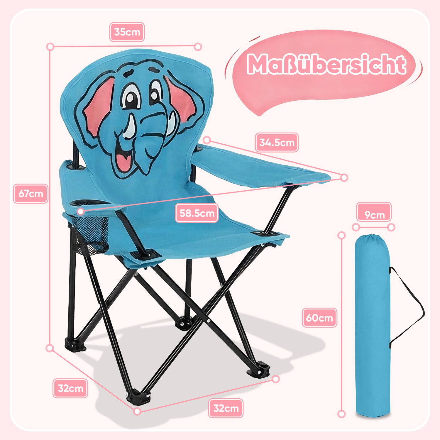 campingstühle kinder Sunula Kinder Klappstuhl Outdoor – Campingstuhl mit Elefant-Motiv Blau – sekeymall